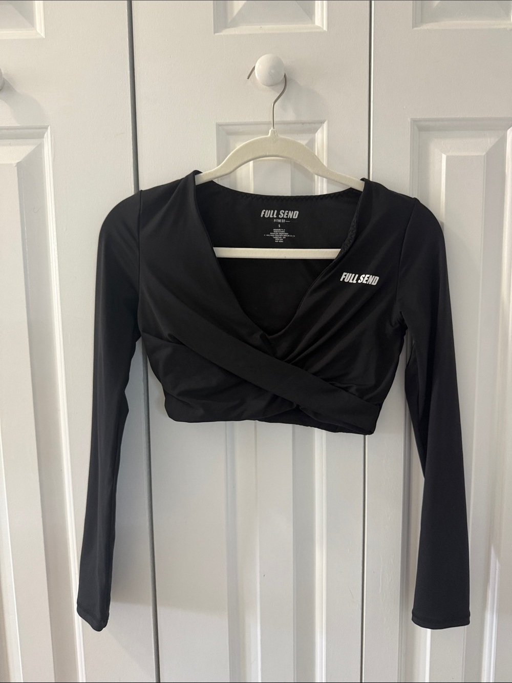 Full Send Black Long-Sleeve Wrap Crop Top
